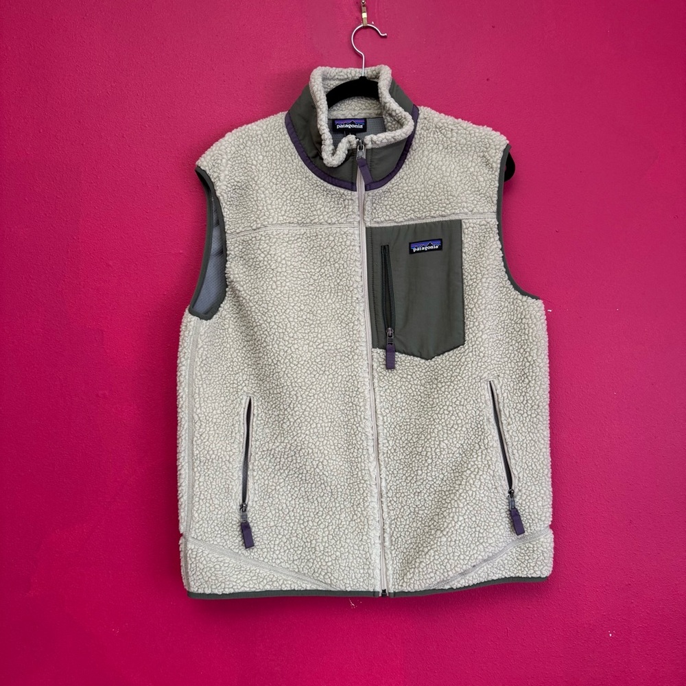 Patagonia Cream and Gray Fleece Vest